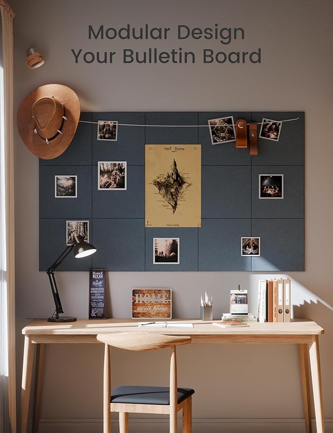 Large Felt Bulletin Board 48" x 36" Cork Board Alternative-12 Pack with 70 Safe Removable Adhesive Tabs, Cork Boards for Walls for Home Office Classroom Pin Board - Deep Charcoal Blue
