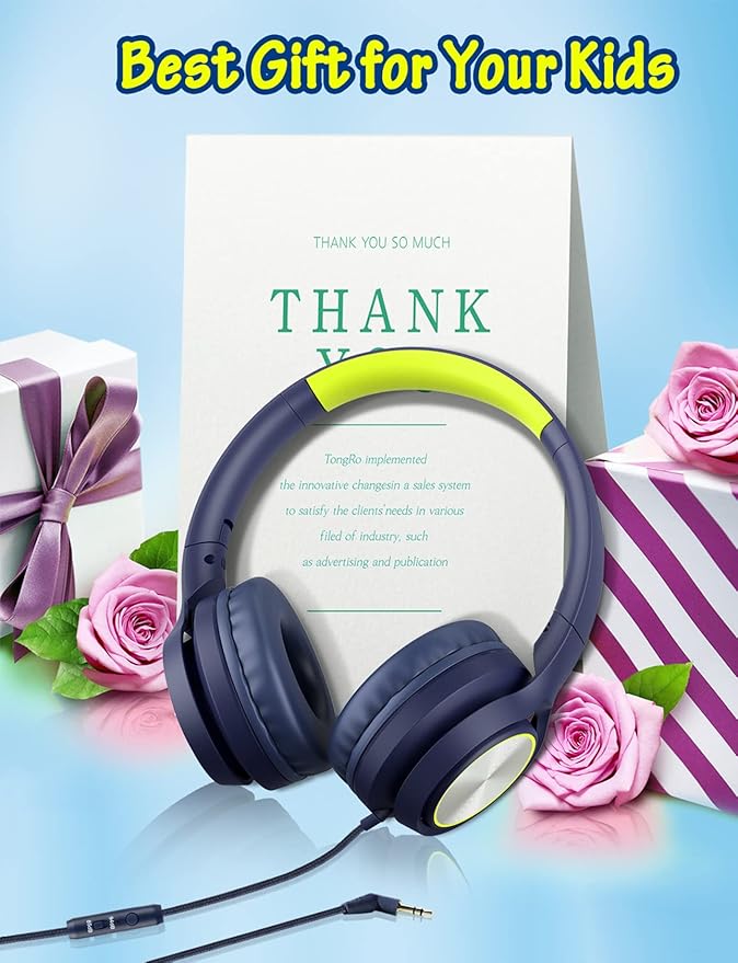 Kids Headphones with Cord , Wired Over Ear Headsets with Microphone Limited Volume 85dB/ 94dB, Portable Wired Headphones for Kids Boys Girls Teens Children Online School/Travel/iPad/Tablet/Cellphone