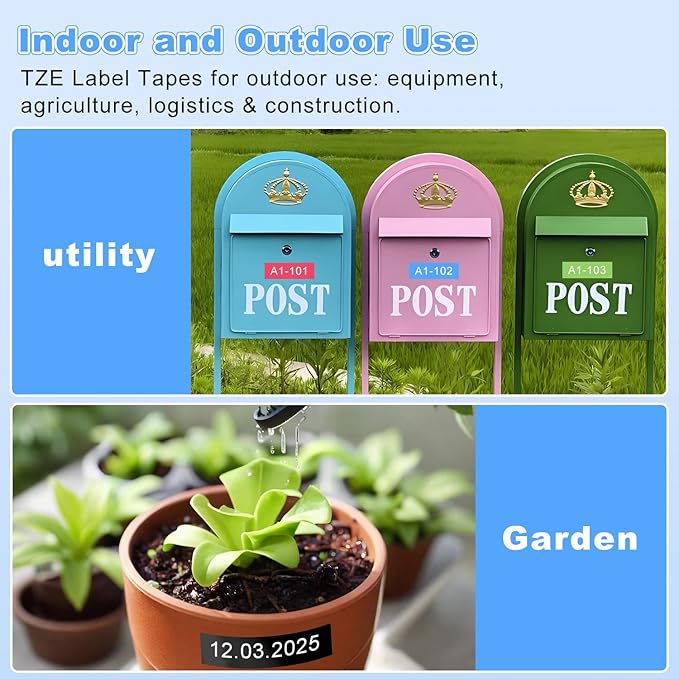 RAEMALL Compatible with Brother Label Tape TZe335 TZe435 TZe535 TZeMQG35 TZeMQP35 TZe TZ Tape, 12mm 0.47 Inch Laminated White on Color Compatible with Brother P Touch Label Maker PT-D210 H110