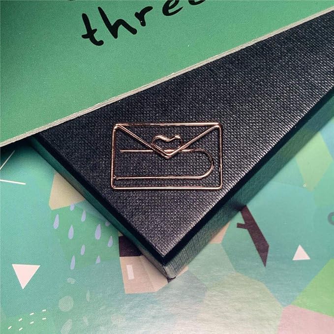 OWLFAVO 30pcs Envelope Shape Paper Clips with Clear Box, Rose Gold and Yellow Gold, Funny Cute Paperclips Bookmarks Planner Clips for Fun Office Supplies School Gifts Wedding Decoration
