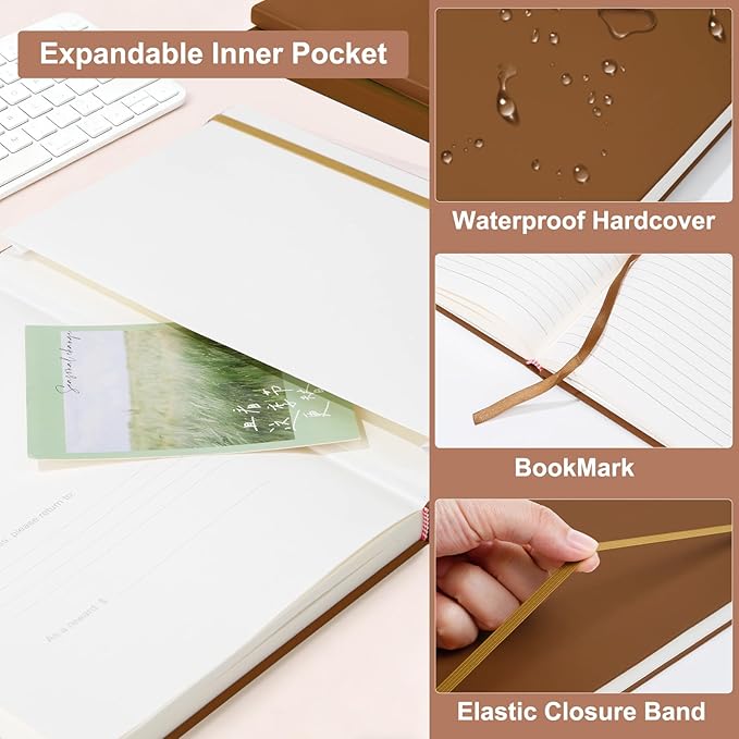 COMIX B5 Lined Journal Notebooks, 240 Pages, 6.9 x 9.8 Inches, Brown, Hardcover Journaling Notebooks for Men & Women- Fits for Office, Business, School, Notes Taking & Writing