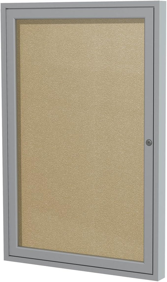 Ghent 36"x30" 1-Door Outdoor Enclosed Vinyl Bulletin Board, Shatter Resistant, with Lock, Satin Aluminum Frame - Caramel (PA13630VX-181), Made in the USA