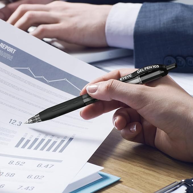 EYEYE G-103 Black Gel Pens 0.7mm, 10 Pack Retractable Medium Point Ballpoint Pen Quick Drying, Pen Fine Point Smooth Writing Pens for Office School Supplies