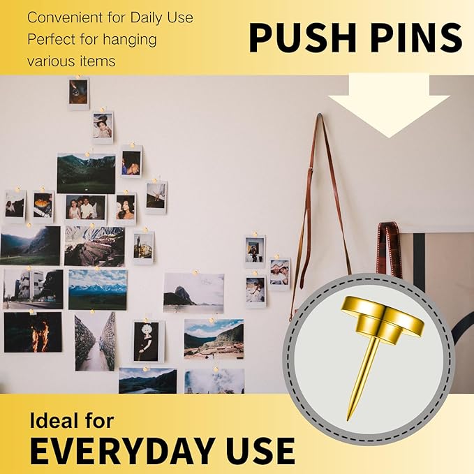 30 PCS Metal Gold Push Pins for Wall Clear Thumb Tacks for Walls Flat thumbtacks Push pin for Bulletin Board Shadow Box Display Thumbtack for Cork Board (Gold)