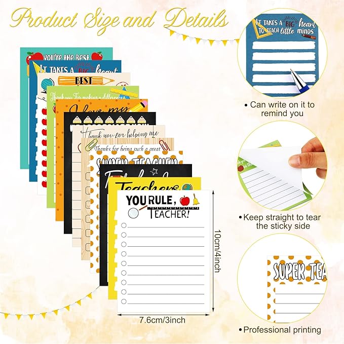 Geyee 24 Pcs Teacher Sticky Notes with Funny Pens Fun Notepads for Adults Coworkers Nurse 3 x 4 Inch to Do List Notepads with Sayings Pen for Lab Week Gifts Teacher Office Supplies