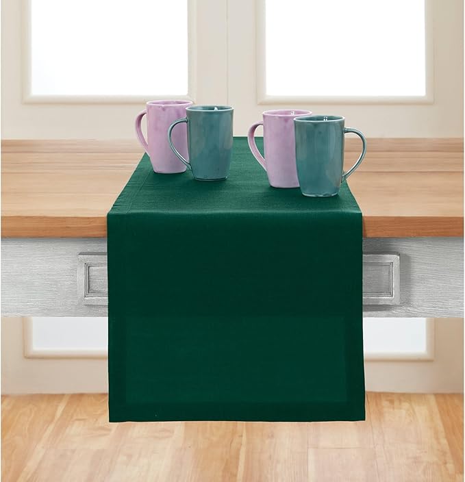 Solino Home Linen Table Runner 90 Inches Long - 100% Pure Linen Rainforest Green Dining Table Runner 14 x 90 Inch for Fall, Autumn, Thanksgiving, Christmas, Holiday - Fete