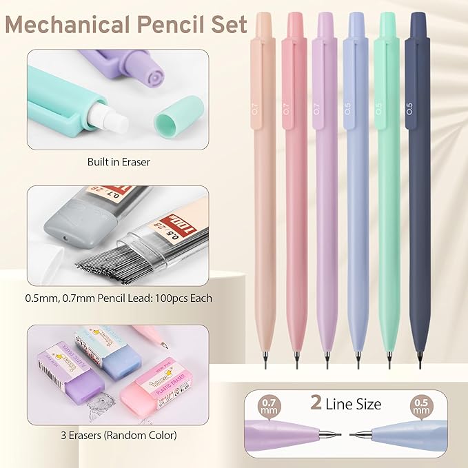 DazSirit 62 PCS Aesthetic School Supplies with Foldable Pencil Case, 12 Pastel Highlighters, 4 Erasable Pens, 5 Gel Pens, 6 Mechanical Pencils, Sticky Notes, Complete Stationery Kit, Purple