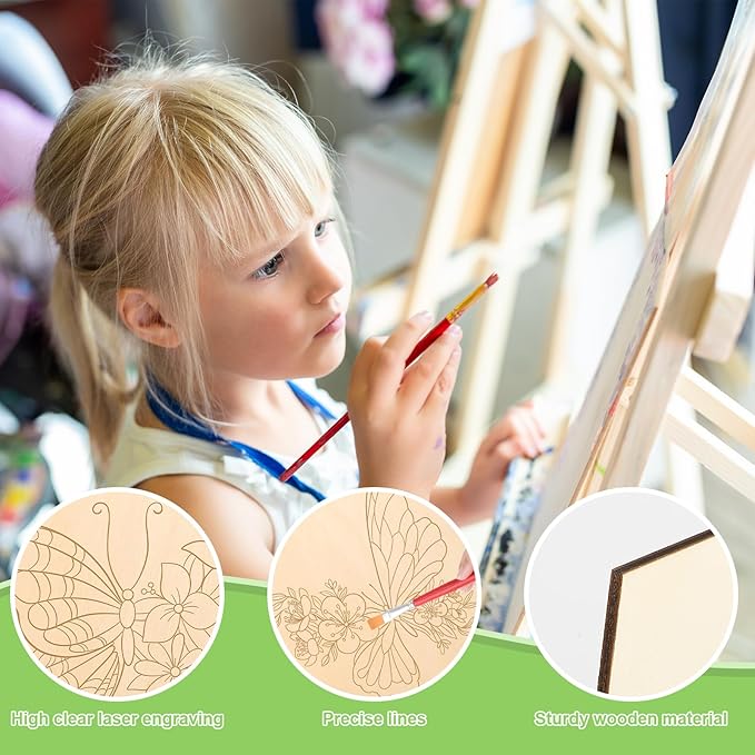 COCHIE 10 Pieces Large Spring Butterfly Unfinished Wood Crafts to Paint for Adults and Kids, Bulk Predrilled Wooden Ornaments for Painting, Butterflies Paintable Wood Slices Craft Supplies with Ropes