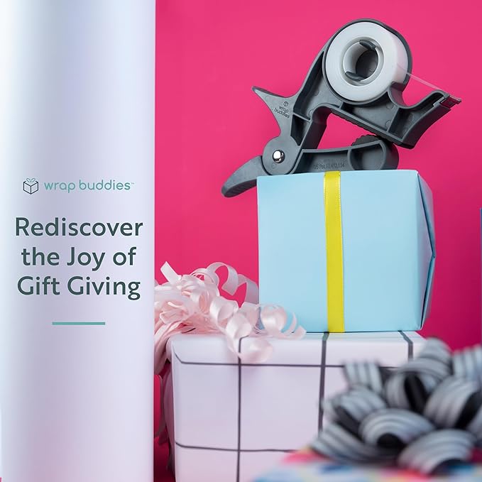 Wrap Buddies Tabletop Gift Wrapping Tool — Wrap Buddies Adjustable Paper Clamps with Tape Dispenser for Wrapping, Crafts, & Holiday Projects — Fits Most Tables & Countertops — Slate Grey, Set of 2