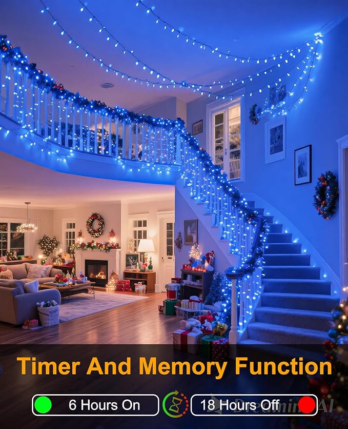 157FT 480 LED Christmas Lights Outdoor, Plug in Christmas Tree Lights Waterproof, 8 Modes Green Wire Fairy String Light for Indoor Home Patio Tree House Holiday Decorations, Blue