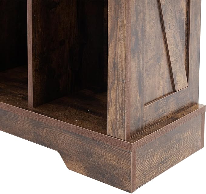 8 Cube Storage Organizer, 2 Tier Bookshelf for Living Room, Farmhouse Bookcase with Led, Kids Toy Storage Cabinet, Wall Cubby Shelves for Home Decor, Wood Display Cabinet for Bedroom, Brown