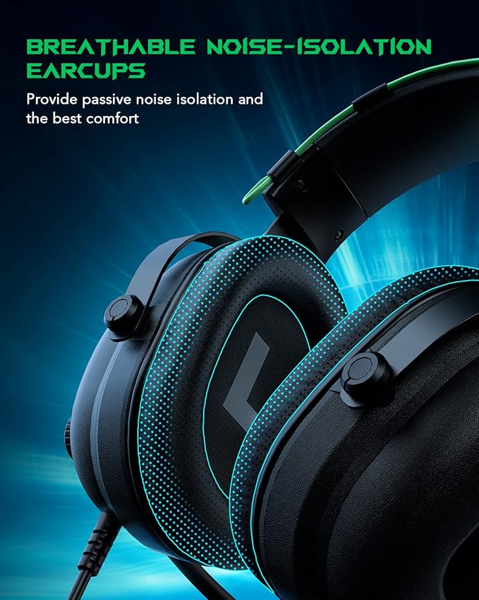 Black Shark Gaming Headset with Noise Canceling Cardioid Mic, Over-Ear Headphones for PC, PS4, PS5, Xbox, Switch, 50mm Dynamic Drivers & LED Light