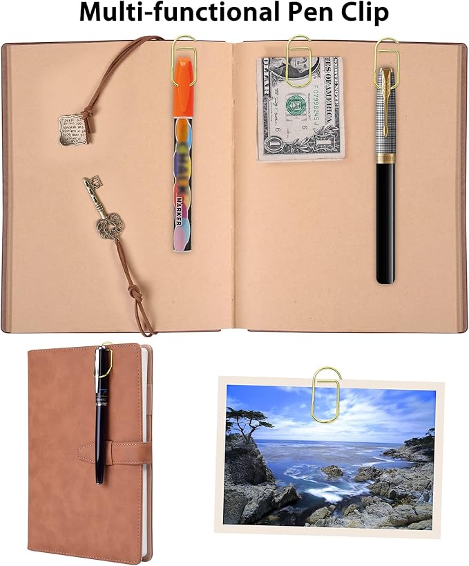 Wisdompro Pen Clip, 12 Pack Stainless Steel Pen Clip Holder for Notebook, Books, Journal, Clipboard, Paper, etc. - Fits Almost Any Pen Size (Gold)