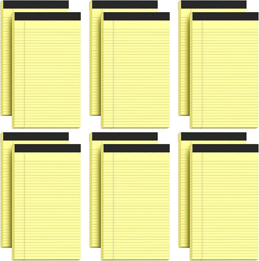 Legal Pads 8.5 x 14, Wide Ruled Legal Pads, 12 Pack Yellow Paper 8.5 x 14, 30 Sheets per Notepad, Large Writing Pad for Office Supplies, College, Micro Perforated Lined Writing Pads, 70 GSM