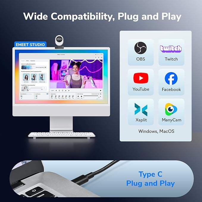 EMEET Piko 4K Webcam for Streaming, World’s 1st Dual-Camera AI-Powered 4K Camera w/AI Autofocus, 3 Mics Array&3 Sound Modes, USB Webcam with Clip, Great for Streaming, Desk Setup and Creative Gifts