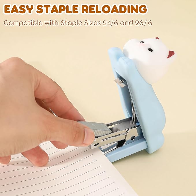 Honagu Mini Cute Animal Stapler with Staples, Cartoon Stereoscopic Silicone (PVC) Stapler, Labor-Saving Office Supplies for Students Kids (Coffee Bear)