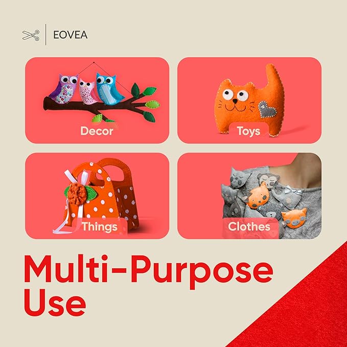 EOVEA | Acrylic Felt Fabric by The Yard - Non-Stiff, Soft Material - 72" Wide - 1.6mm Thick Felt Sheets for DIY Crafts, Sewing, Upholstery, Cushion, Padding(Red, Half Yard)