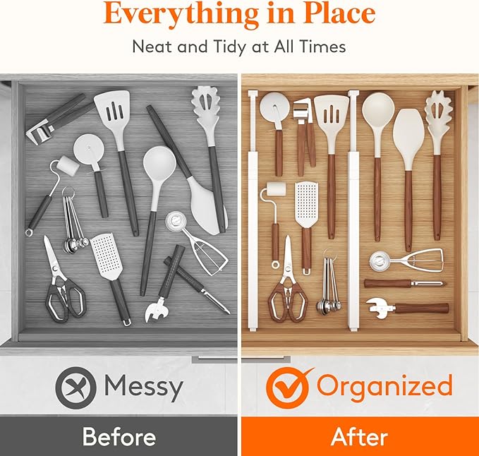 Lifewit 12 Pack Kitchen Drawer Dividers 2.36" High, 16"-22" Adjustable Drawer Organizer for Utensils/Clothes/Makeup, Plastic Expandable Separators in Dresser/Bedroom/Bathroom/Office Storage