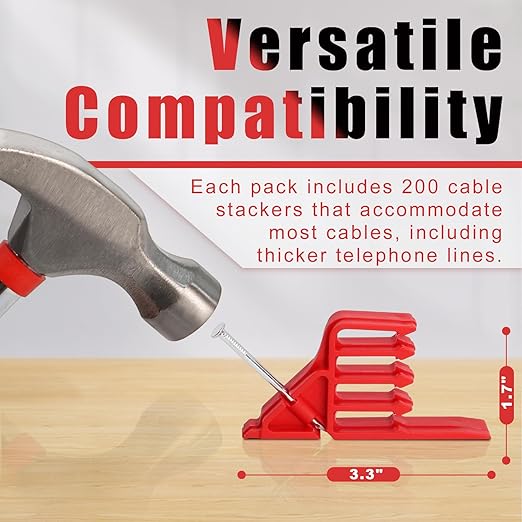200Pcs Cable Stackers, Cable Staples Clips with Steel Nails, Electrical Wire stackers,Insulated Cord Staples Multi Cable Wire Clips for Suitable Most Cables