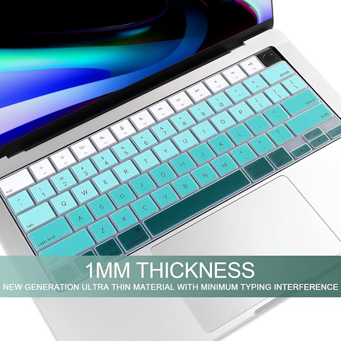 Batianda Premium Gradient Color Keyboard Cover for New MacBook Pro 14'' Pro 16'' 2024 2023 M4 M3 M2 M1 Pro/Max Chip & New MacBook Air 13 15 inch Soft-Touch Silicone Protective Skin,White to Green
