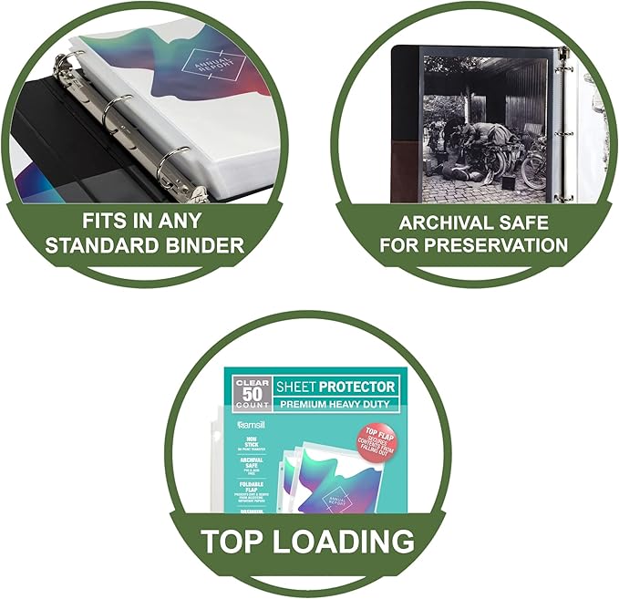 Samsill Sheet Protectors, 8.5x11 Inch Page Protectors for 3 Ring Binder, Super Heavy Duty, Secure Top Flap Protector, Letter Size, Top Loading, Acid Free, 50 Pack