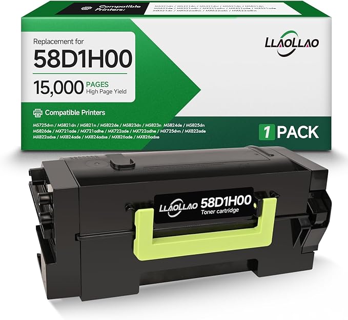 LLAOLLAO 58D1H00 Toner Replacement for Lexmark 58D1H00 Black Toner Cartridge High Yield for MS725 MS821 MS822 MS823 MS824 MS825 MS826 MX721 MX722 MX725 MX822 MX824 MX826 Laser Printer (15000 Pages)