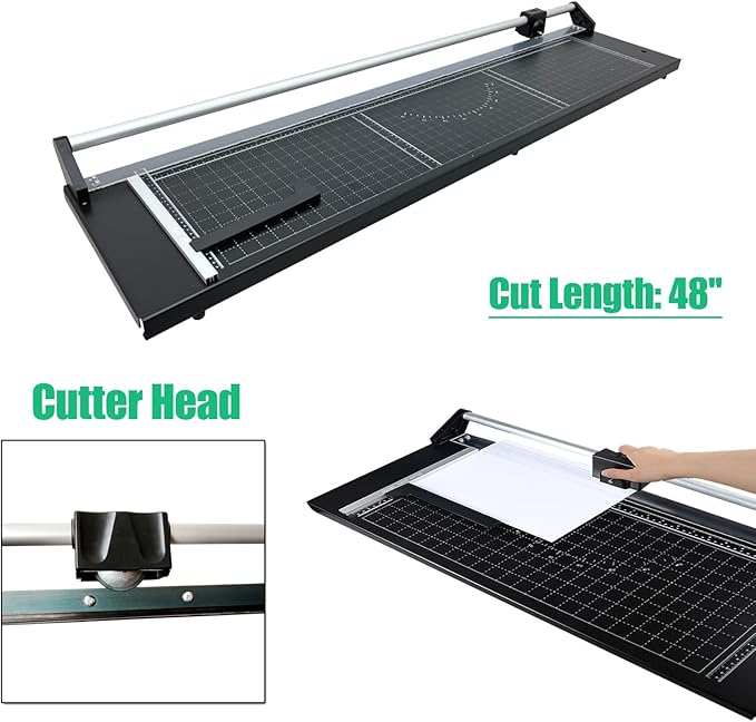 TECHTONGDA Rotary Paper Trimmer, 48" Cut Length, Professional Paper Cutter with 2 Spare Blades, Angle Line, Self-Sharpening, 8-10 Sheets Capacity for Offices, Schools and Crafts