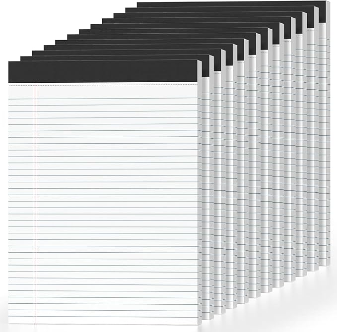 12 Pcs Legal Pads 8.5" x 11" College Ruled Note Pads 8.5 x 11.75 Inch Micro-Perforated Notepad 360 Sheets in Total Lined Writing Paper Notebook for Office, School Supplies & To-Do Lists 30 Sheets/Pad