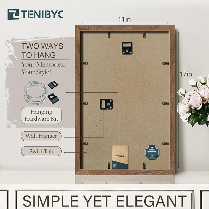 11x17 Walnut Poster Frame 3 Pack with HD Glass - Natural Brown, Solid Wood Picture Frame, Wall Gallery Frame