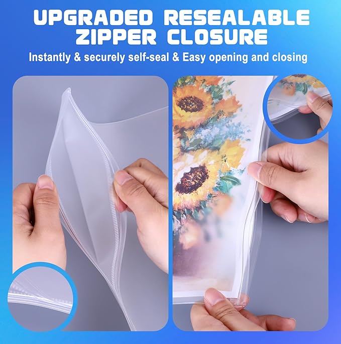 Antner 50 Pack Letter Size Binder Pockets for 3 Ring Binder, Waterproof Resealable Zip Loose Leaf File Bags Document Organizer Folders Insert Page Sleeves PVC 3-Hole Sheet Protectors for 8.5x11 Paper