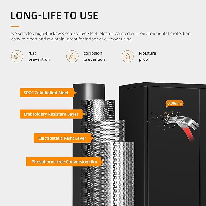 INTERGREAT Black Metal Storage Cabinet with Lock, 72" Tall Lockable Garage Storage Cabinet with Doors and Shelves, Cabinets for Home Office, Warehouse