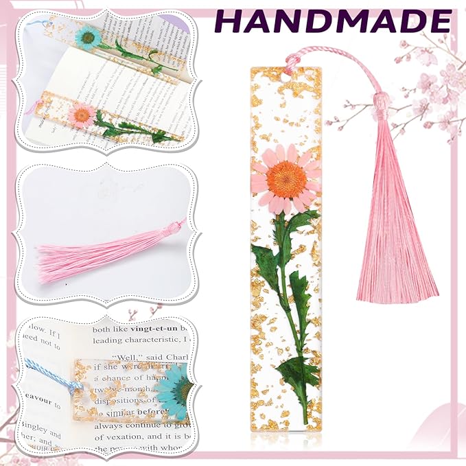 Bookmarks for Women, Kaluofan 2PCS Book Markers for Reading, Durable Handmade Dried Flower Bookmarks with Tassels, Pretty and Increase Reading Interest