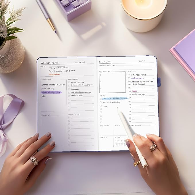 Undated Weekly Planner for 2025, Forvencer Simplified Daily & Weekly & Monthly Calendar Planner, Cute Daily Organizer Notebook, Agenda Journal to Track Goals & Tasks, Start Anytime, A5 Size, Yellow