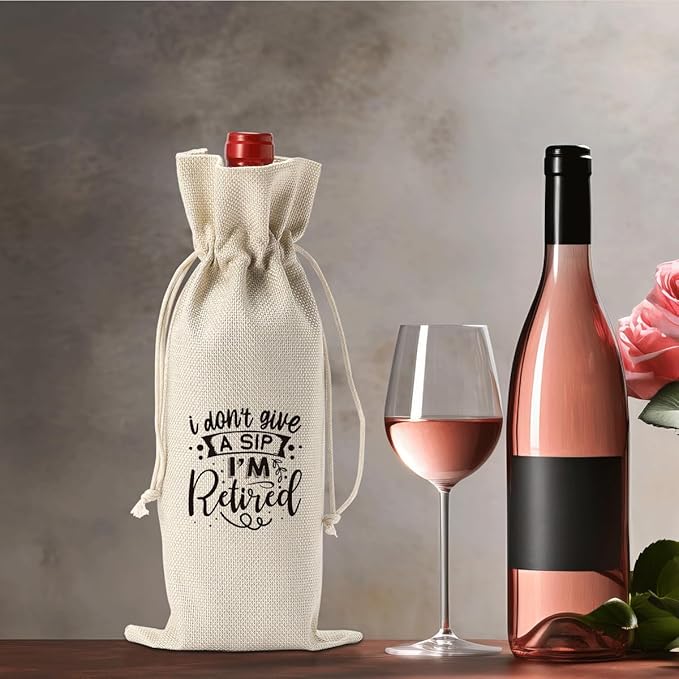 Funny Retirement Wine Bag Gift for Women Men, Retirement Party Decorations, I Don't Give a Sip I'm Retired