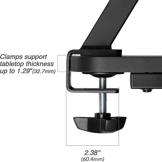 AVLT Clamp Desk Shelf Dual 32" Monitor Riser With Slide-out Holder for Convertible Laptop, Tablet, Smartphone (Black) - Floating Stand (Clamp-On Shelf Only)