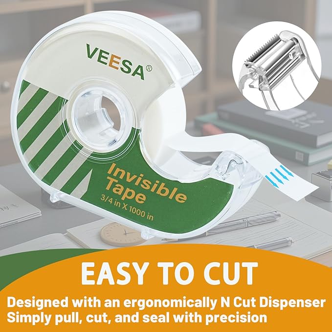 VEESA Invisible Tape with Dispenser, 12 Rolls, 3/4 x1000 Inches, Matte Finish, Gift Wrapping Tape for Label & Mend, Classroom, Office, Back to School Supplies