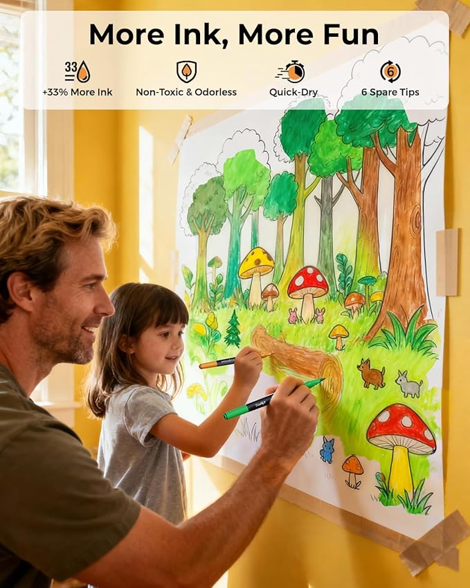 JusArt Markers for Adult Coloring Books No Bleeding, Coloring Markers with Dual Tips, Fine & Brush Pens with Ergonomic Triangle Grip & 33% More Ink, Water-Based Art Drawing Set for Adults, 100 Colors