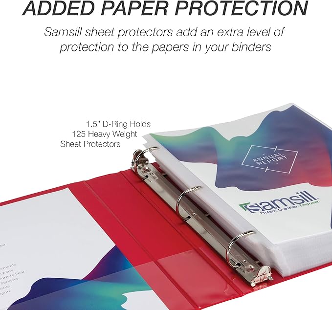 Samsill Durable 1.5 inch 3 Ring Binder, Made in USA, D Ring Binder, FSC 100% Recycled Chipboard, Red, 4 Pack