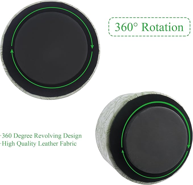 Hennaja Round Leather Art Supply Organizer,Remote Control Holder,360 Degree Spinning,Multi-Functional Pencil Holder,4 Compartments Desktop Stationary Organizer(1-Carved Green)