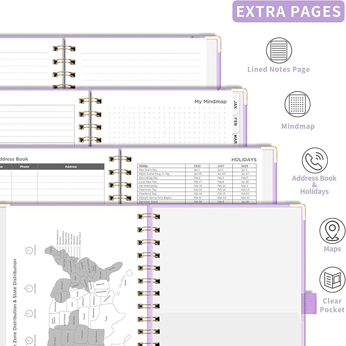 AHGXG 2026 Planner, Weekly and Monthly, 2026 Calendar, Jan 2026 - Dec 2026, Hardcover with Monthly Tabs, 100 GSM Thick Paper, for Women School Home Office Supplies, 6" X 8.38", Purple