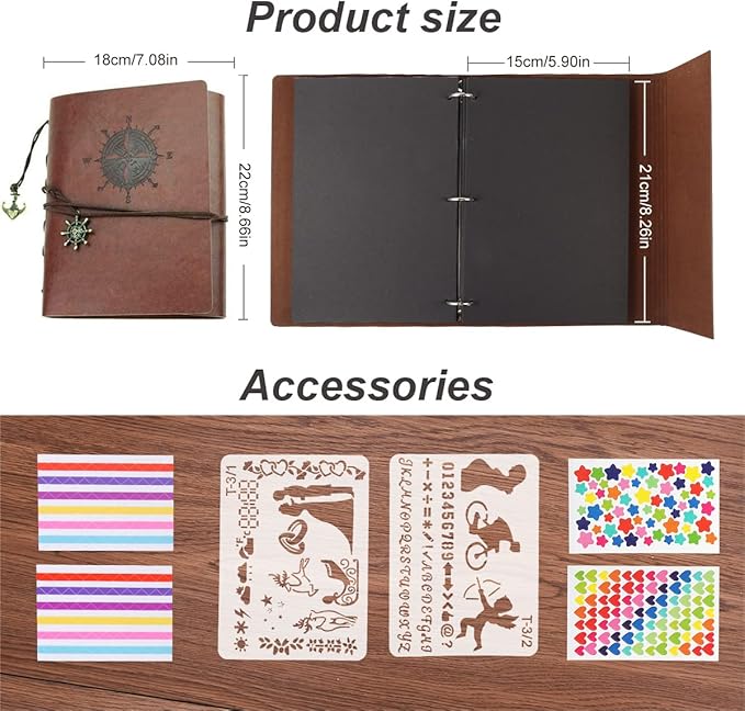 ThxMadam Navigation Scrapbook Leather Photo Album Vintage Wedding Guest Book Memory Book with 60 Black Pages Present for Valentines Anniversary Mother’s Day Birthday Gift for Student Kids Friend