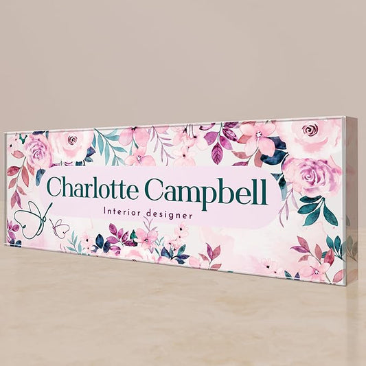 EGD Thick Clear Acrylic Desk Name Plate Personalized I Office Desk Accessories I Custom Name Plate with Multiple Design Options (10 x 3.5 Inch) (5. 1/2" Thick Clear Acrylic Color)