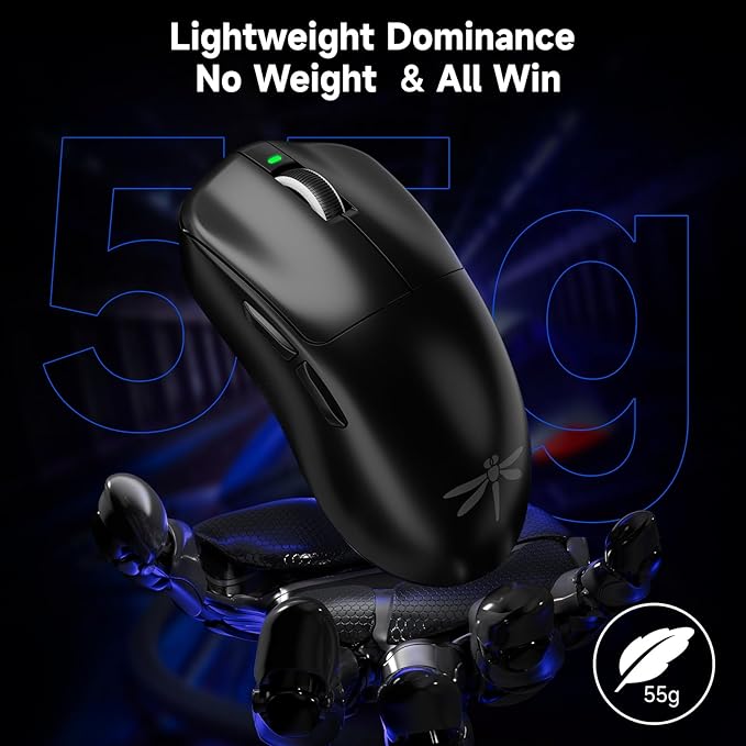 VGN F1 Pro Max Wireless Gaming Mouse - 55g Ultralight - 26000 Adjustable DPI - 1000Hz Polling Rate - 200h Battery - Wireless & Wired Mode - 6 Programmable Buttons - Professional Grade - USB-C - Black