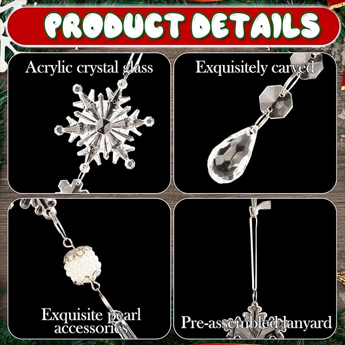 Lanpn 22pcs Christmas Ornaments Crystal Christmas Tree Decoration, Hanging Clear Acrylic Snowflake Icicle Drop Crystal Pendants for Xmas Tree Winter New Year Outdoor Indoor Party Decor (Transparent)