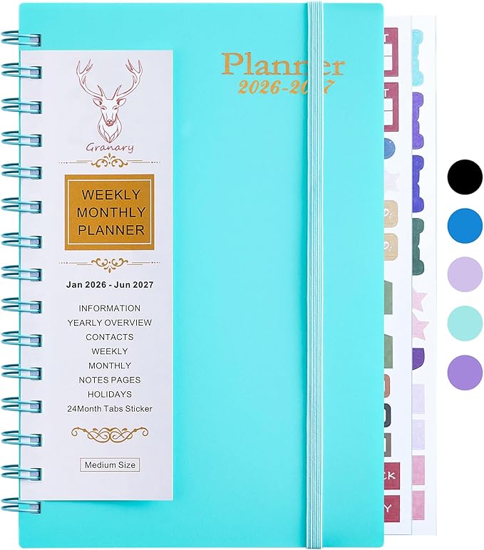 Daily Planner 2026-2027, Weekly and Monthly Planner 2026-2027 Academic Year, January 2026-June 2027 Calendar Planner, 8.2"×5.5", 18 Months, Agenda Book for Teacher, School Student(JAN.2026-JUN.2027 Light Blue)