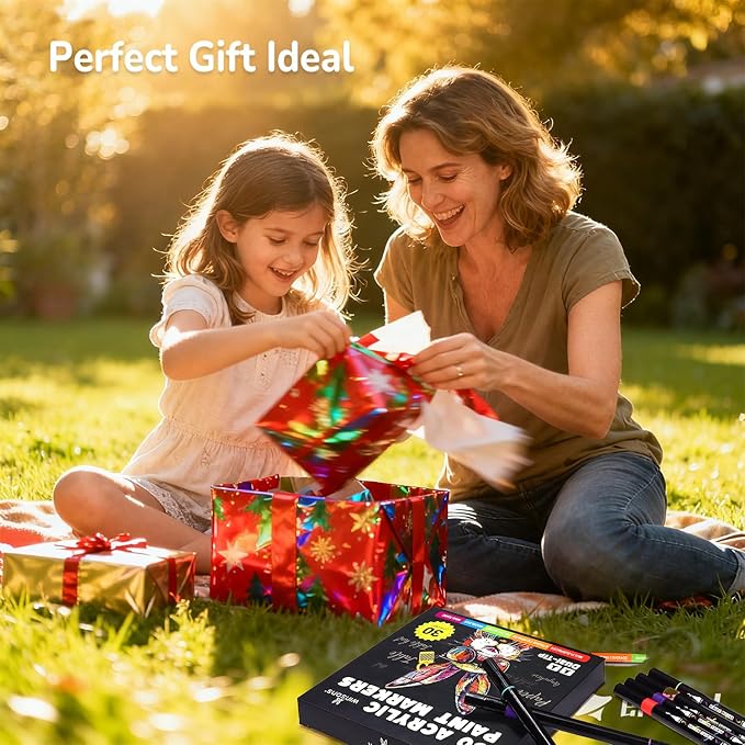 Acrylic Markers, 30 Dual-Tip Paint Pens for Rock Painting, Colouring Books, Mugs, Canvas Shoes, Metal, Scrapbooking - Quick Dry, Brush & Fine, Drawing Markers, Classrooms Must Have