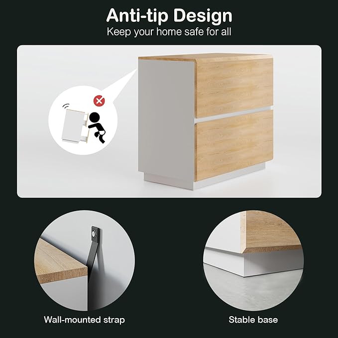 2 Drawer Lateral File Cabinet, 31W*28H Wood Filing Cabinet with Anti-tilt Mechanism, Home Office Storage Filing for Letter, A4 & Legal Size, Light Walnut