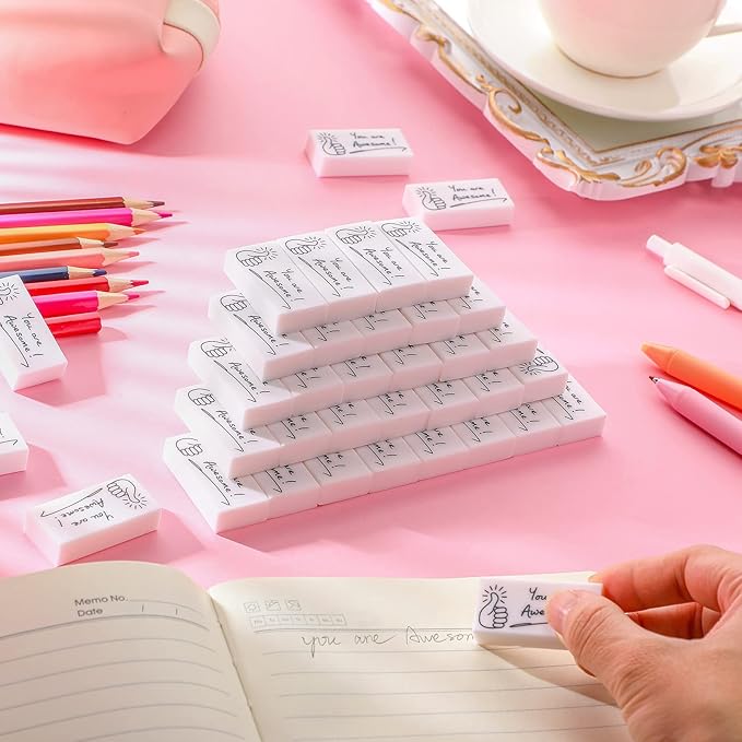 Fuutreo 50 Pcs Welcome Back to School Gifts for Students Inspirational Pencil Erasers Bulk You are Awesome White Cute Fun Erasers First Day of School Gifts Classroom Prizes from Teachers