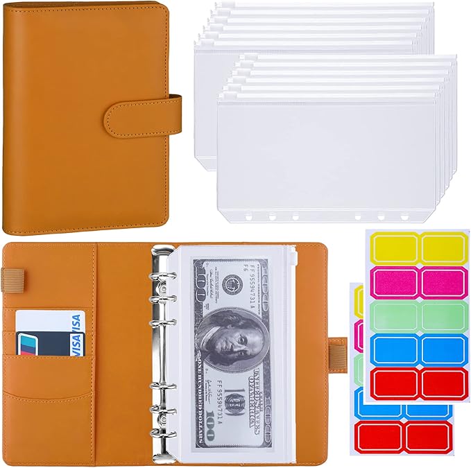 Antner Budget Binder with Zipper Envelopes, Money Organizer for Cash, Cash Envelopes for Budgeting, Budget Planner Savings Binder with Cash Envelopes & Colorful Stickers for Money Saving, Dark Yellow
