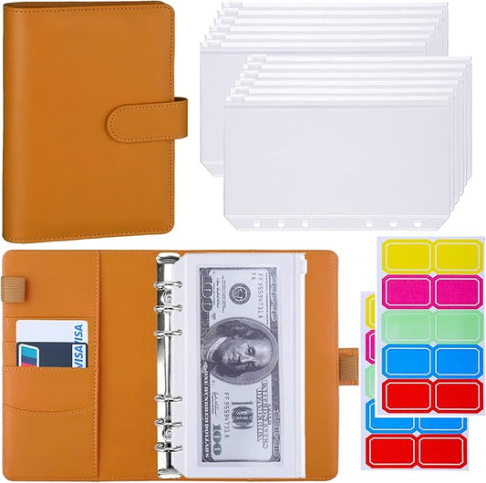 Antner Budget Binder with Zipper Envelopes, Money Organizer for Cash, Cash Envelopes for Budgeting, Budget Planner Savings Binder with Cash Envelopes & Colorful Stickers for Money Saving, Dark Yellow